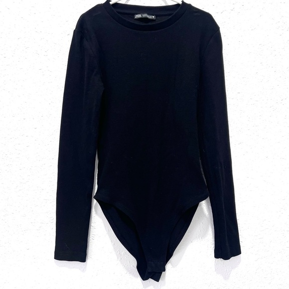Zara long sleeve Ribbed Black bodysuit Top medium - Picture 1 of 6